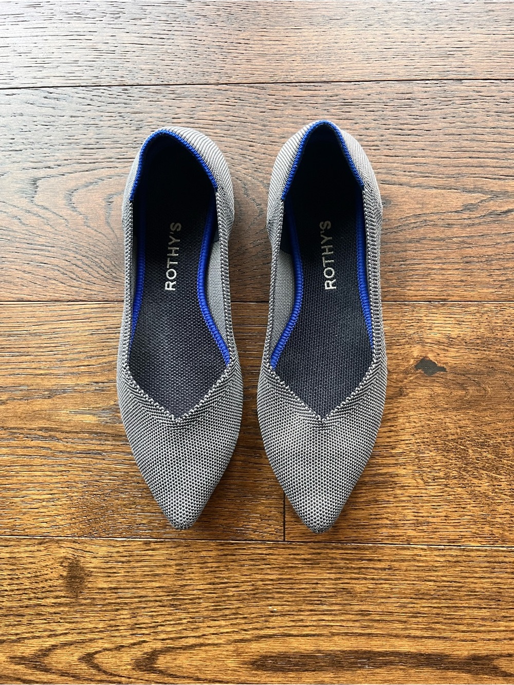 Rothy's Women's Pointed Knit Flats in Gray Blue Trim Size 8